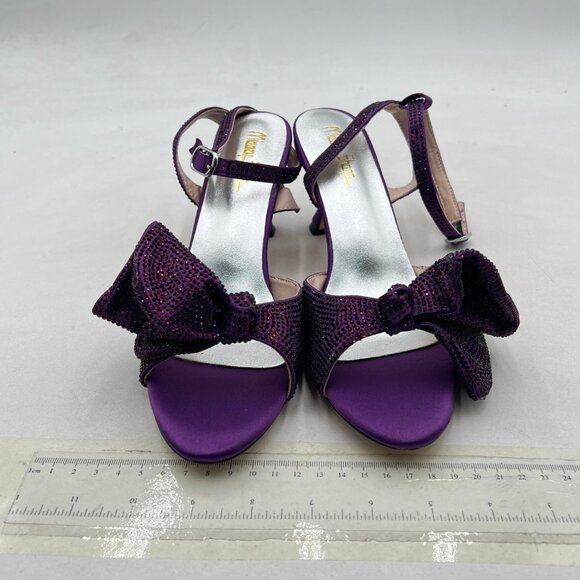 Milooey Shoe Purple Womens Glitter Rhinestone Bow Heeled Elegant Crystal Sandal - Picture 3 of 8